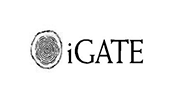 A black and white image of the igate logo.